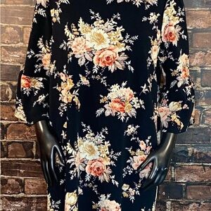 Green Envelope Black Floral Dress Size 1X